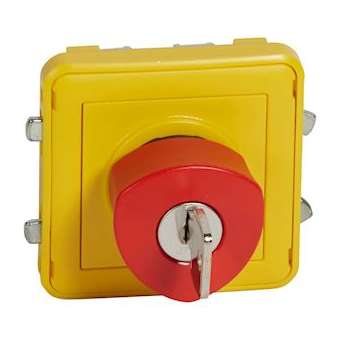 Poussoir NO+NF déverrouillage à clé Plexo composable IP55 3A 250V - gris/jaune|Legrand-LEG069548