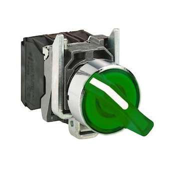 Harmony XB4 - bouton à manette lumin - D22 - 3 pos fix - vert - 1O+1F - 24V|Schneider Electric-SCHXB4BK133B5