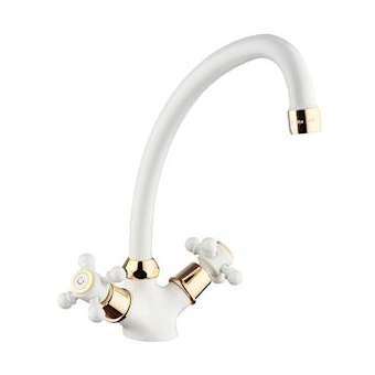 Mélangeur évier bec mobile col cygne blanc + or|Paini france-PIN1885C