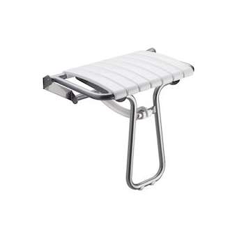 Siège de douche 7 lattes blanc, avec béquille gris chrome, H 500 mm, alu. D 25m|Pellet asc-PT4047633